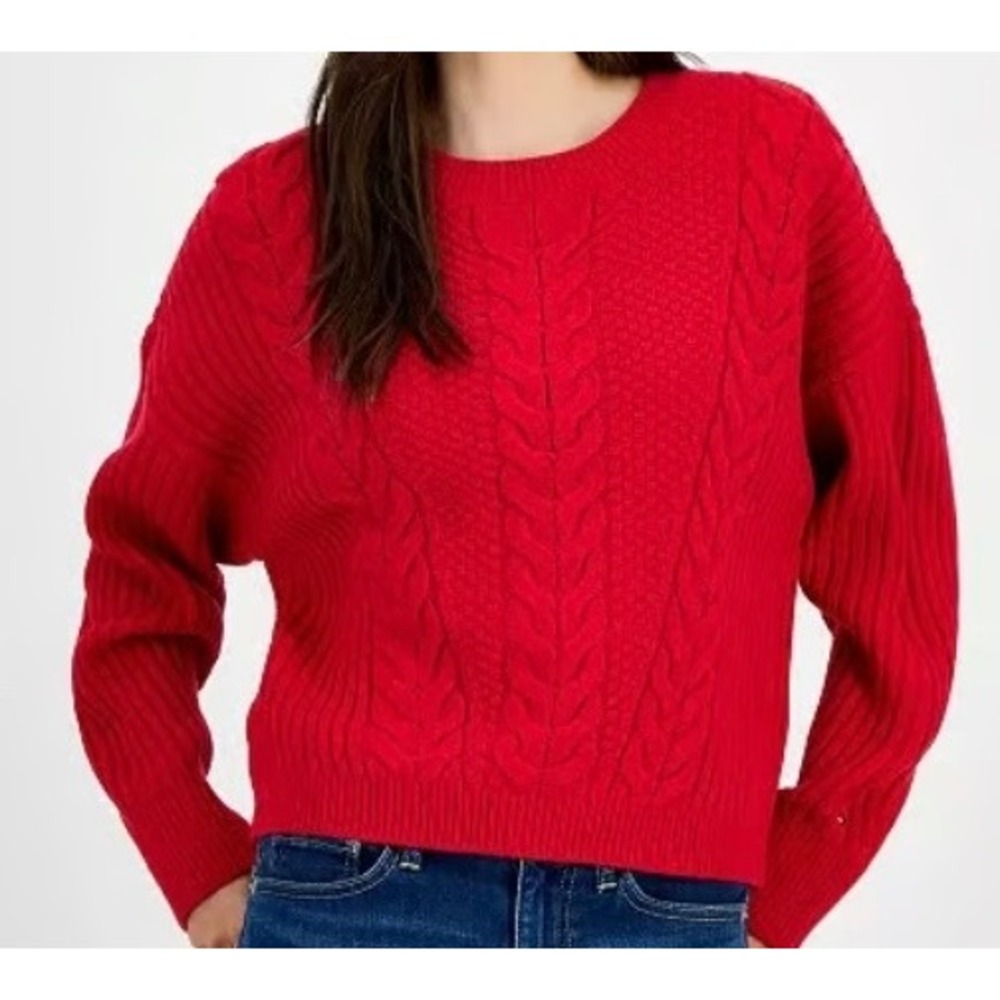 Tommy Hilfiger Chunky Preppy Red Cable Knit Crewneck Sweater SZ M